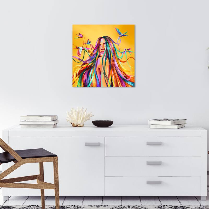 Wynwood Studio Canvas Fashion and Glam Saturated Flock Yellow and Hot Pink Modern & Contemporary Wall Art Canvas Print - 20 x 20