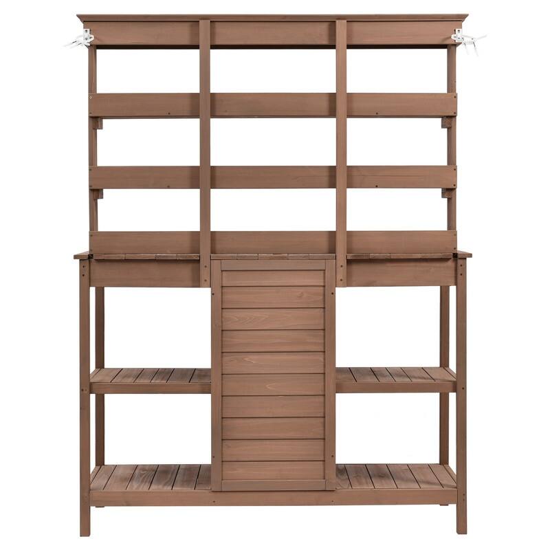 Outdoor Garden Potting Bench Table Workstation Planting Bench with 2 Drawers, Cabinet and Open Shelves for Backyard, Mudroom