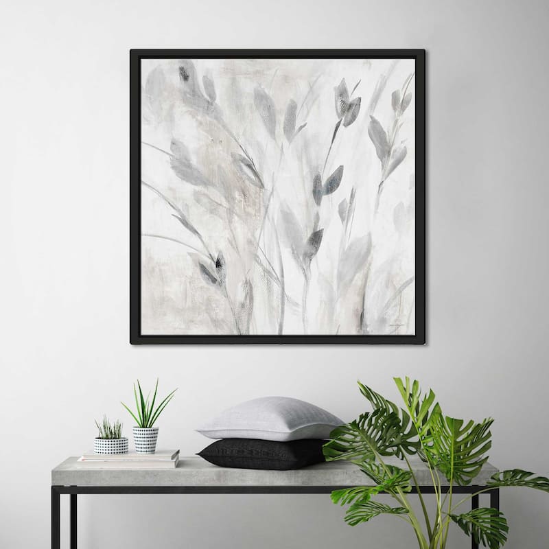 "Gray Misty Leaves Square I" Print on Floating Canvas