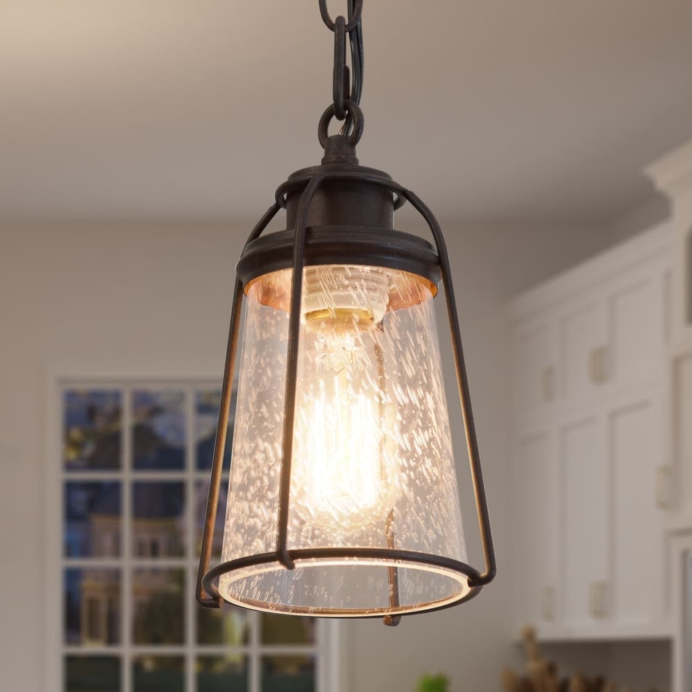Mini Modern Coastal Brass/ Bronze Lantern Pendant LED Dimmable Kitchen Island Lighting with Glass - 5 inches