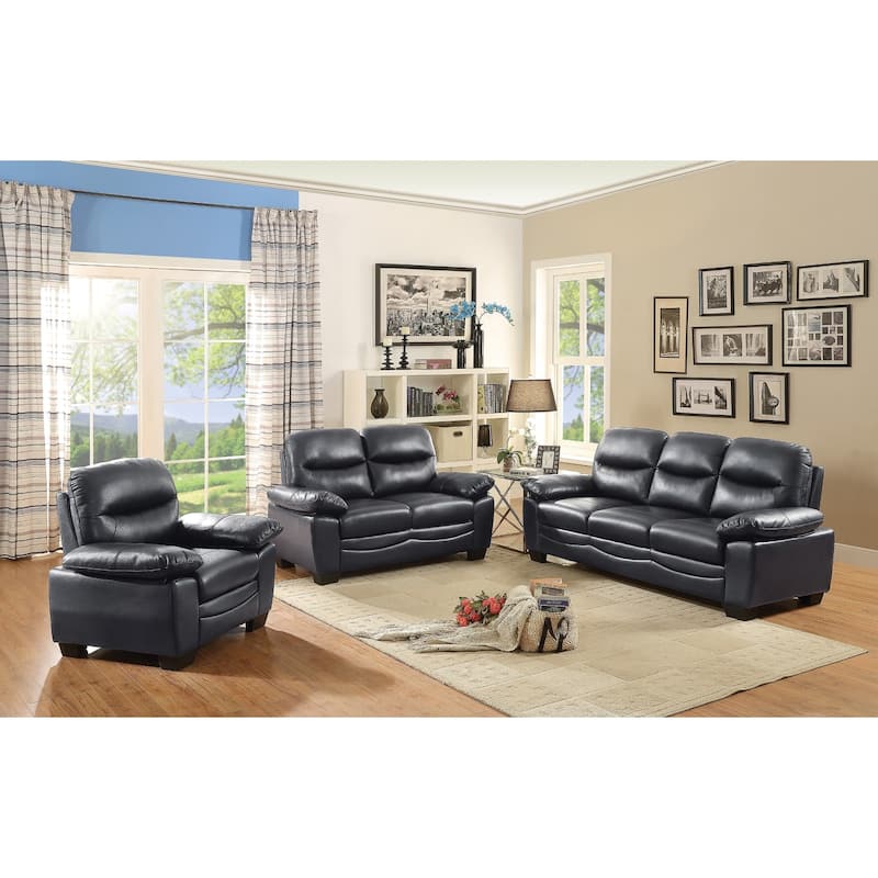 Flared Padded Arm Faux Leather Straight Sofa - 59" - Black