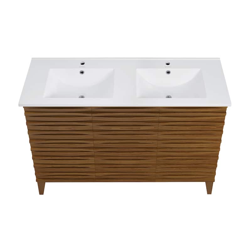 Cascade 48 In. Brown Oak, Double Basin Bathroom Vanity With White Ceramic Sink Top