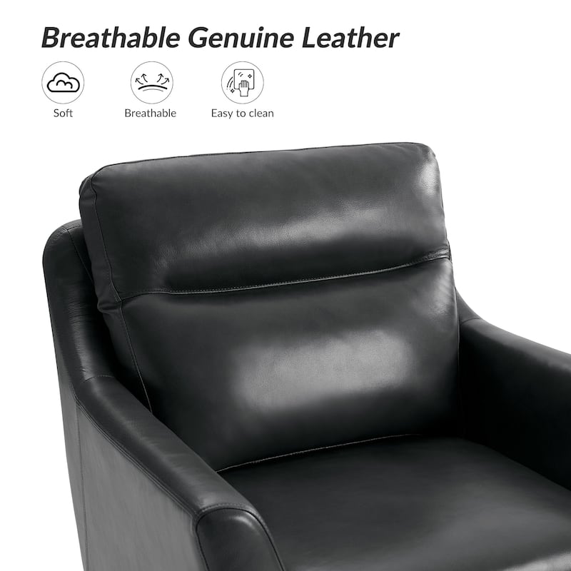 Latinus Mordern Genuine Leather Armchair with Solid Wood Legs Set of 2 by HULALA HOME