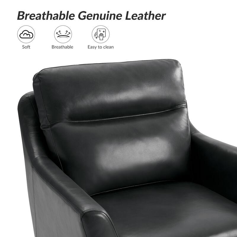 Latinus Mordern Genuine Leather Armchair with Solid Wood Legs by HULALA HOME