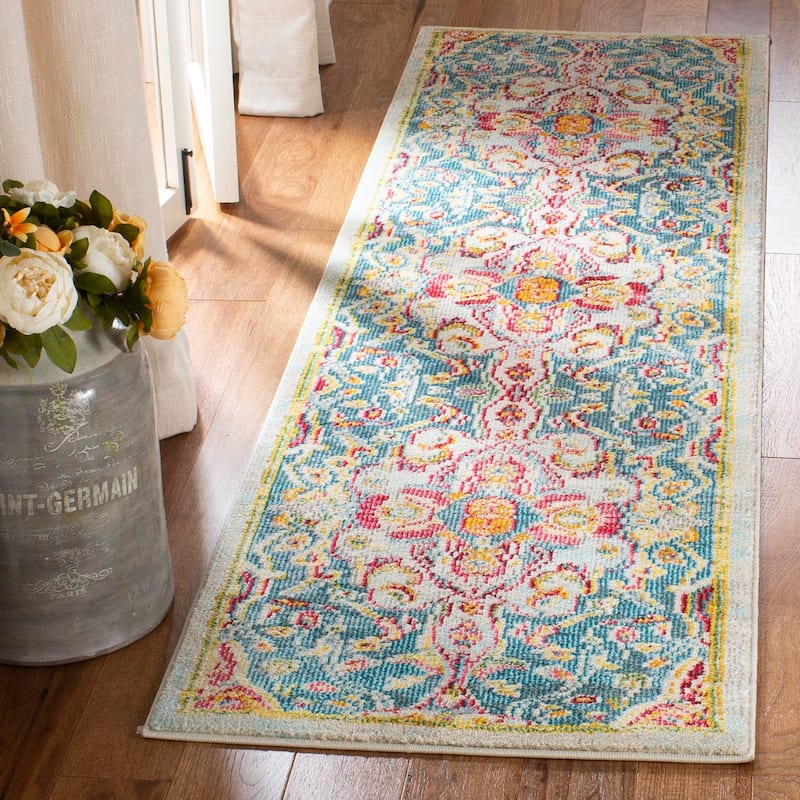 SAFAVIEH Phoenix Carlon Vintage Boho Oriental Rug - 2'3" x 8' Runner - Blue/Yellow