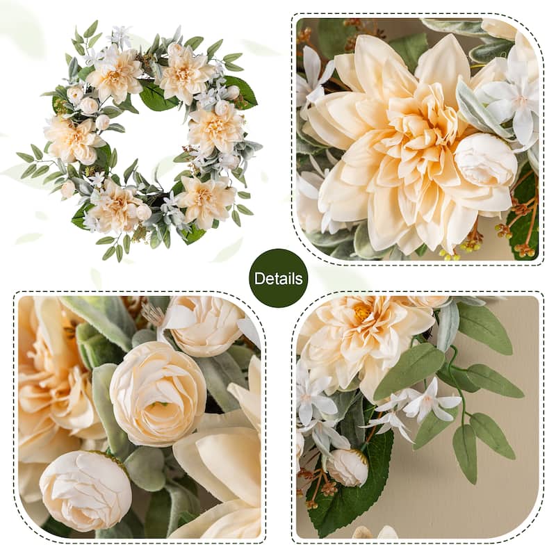 Glitzhome Peach Dahlia Floral Wreath Teardrop Garland