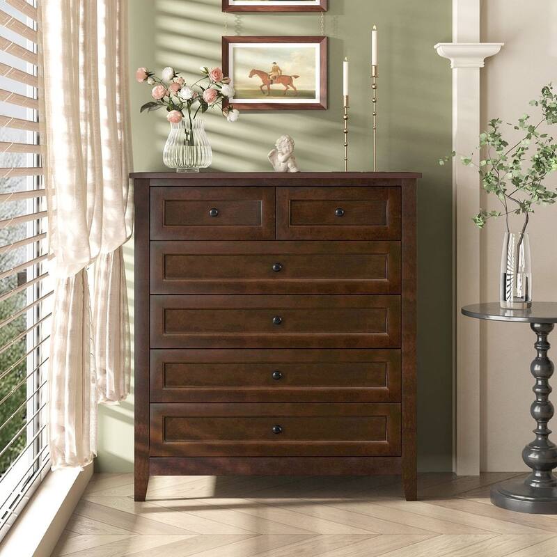 Modern Solid Wood Drawer Dresser with Retro Round Handles