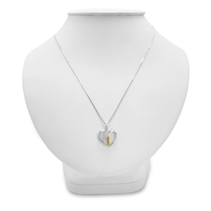 Amanda Rose Collection Yellow and White Diamond Heart Pendant Necklace in Sterling Silver