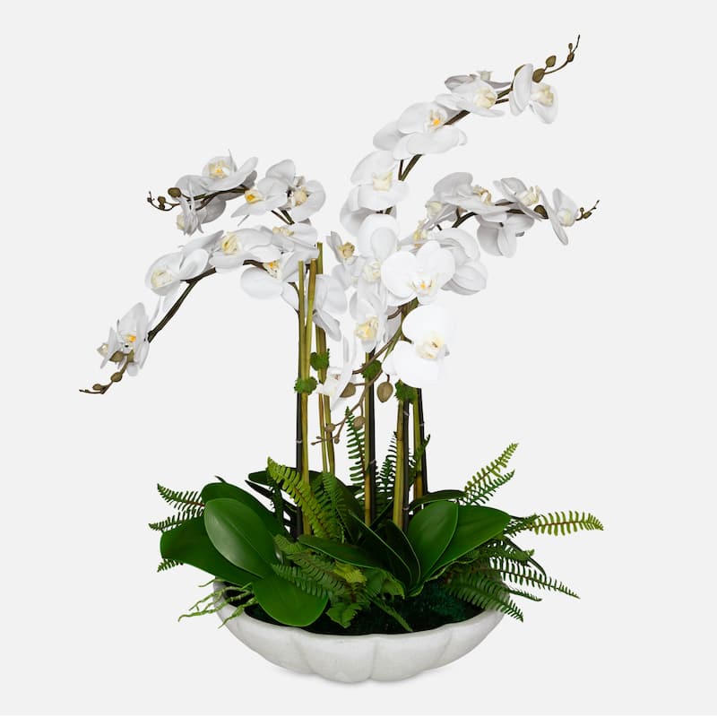 Orchid Artificial Floral Arrangements with Bowl - 36" - White and Green