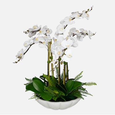 Orchid Artificial Floral Arrangements with Bowl - 36" - White and Green
