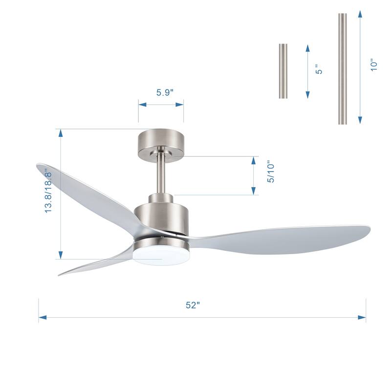 52 Inch Gold LED Ceiling Fan with Lights Remote(3-Blade)