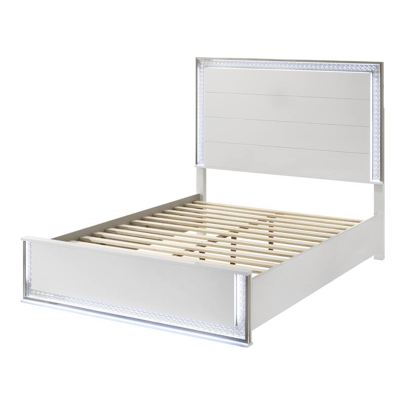 Furniture of America Andrea Modern White Platform Bed with Embedded LED Lighting