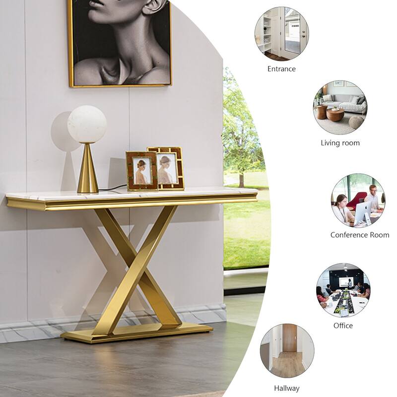 Sofa Entryway Table with X Base and High Gloss Top