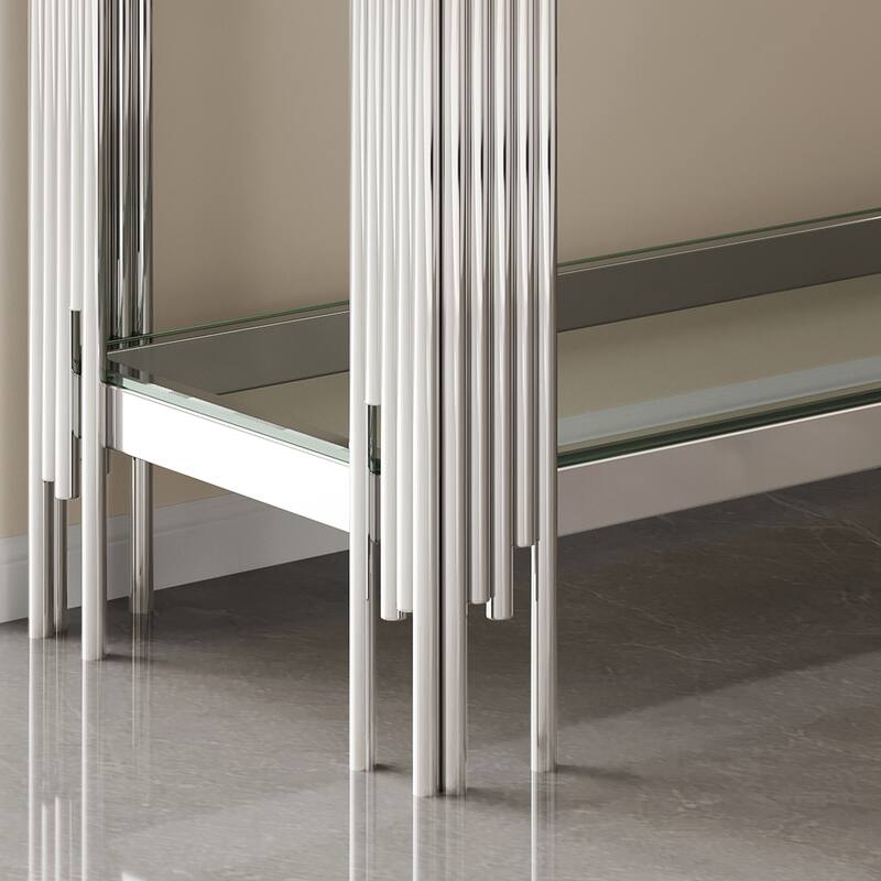 47.24" Metal Console Table with 2-Tier Stainless Frame