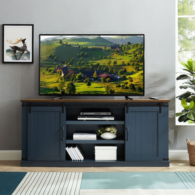 68 inch Rustic Barn Door TV Stand for TVs up to 75 Inches - Blue