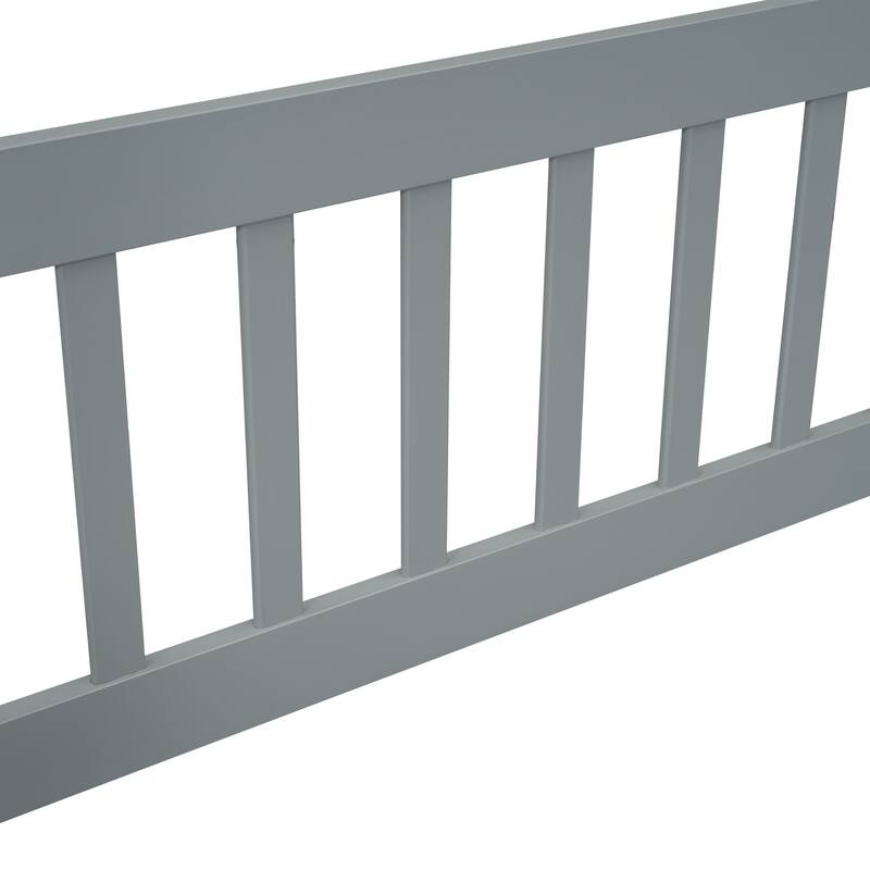 Twin Wood House-Shaped Floor Bed with Fence, Guardrails