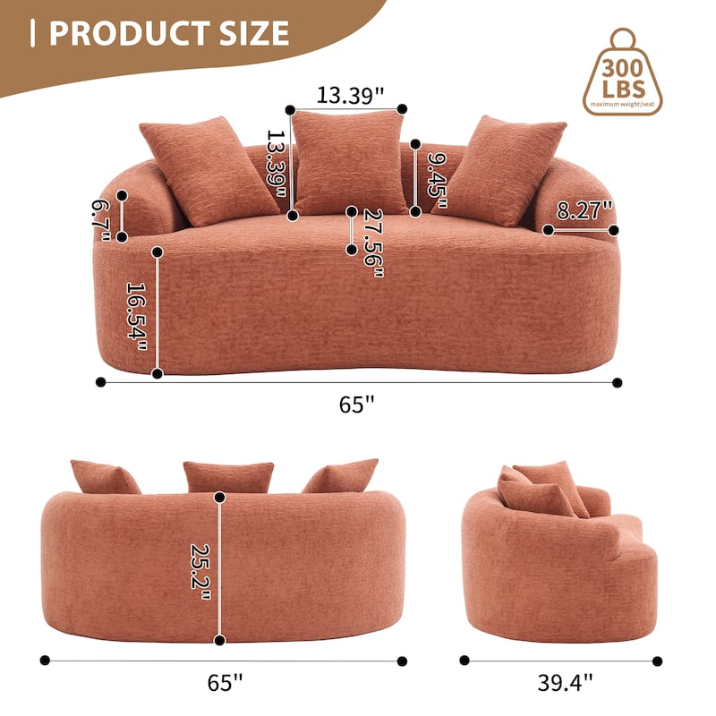 Characteristic Loveseat Sofa Couch with 3 Decorative Pillows, Curved 2-Seater Sofa Couch for Apartments