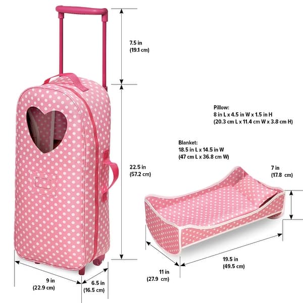 Badger Basket 3-in-1 Trolley Doll Carrier with Rocking Bed and Bedding - Pink/Polka Dot