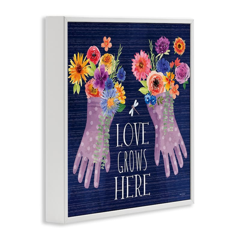 Stupell Love Grows Here Gardening Gloves Framed Giclee Art Design By Nicole DeCamp