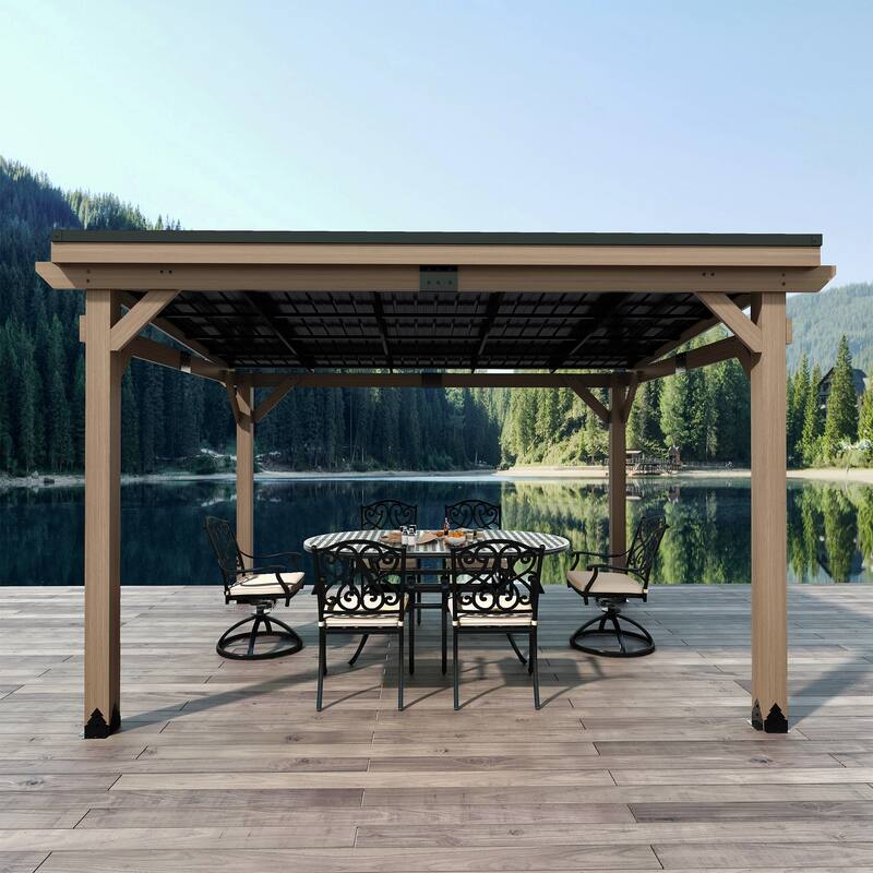 Outdoor Hardtop Gazebo, Cedar Wood Gazebo with Galvanized Steel‌ Roof