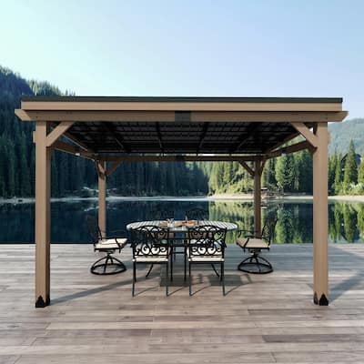 Outdoor Hardtop Gazebo, Cedar Wood Gazebo with Galvanized Steel‌ Roof
