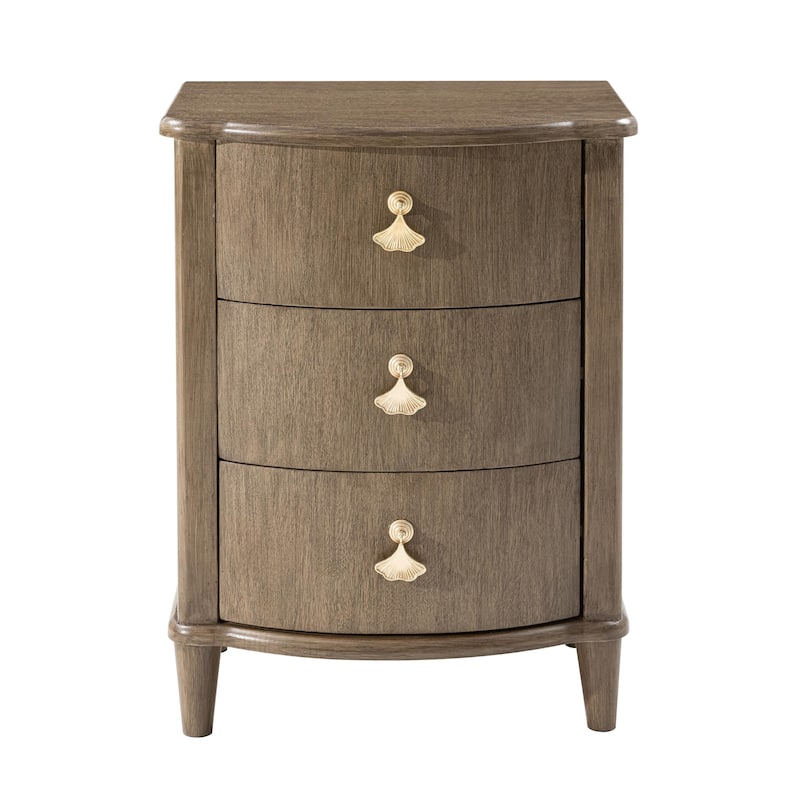 COZAYH Elegant 3-Drawer Nightstand with Gold Leaf Handles, Vintage Curved Front Design, Distressed Finish