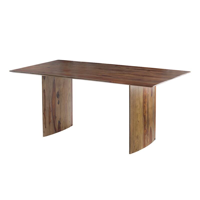 Dice 71 Inch Dining Table, Rectangular Top, Dual Base, Brown Sheesham Wood
