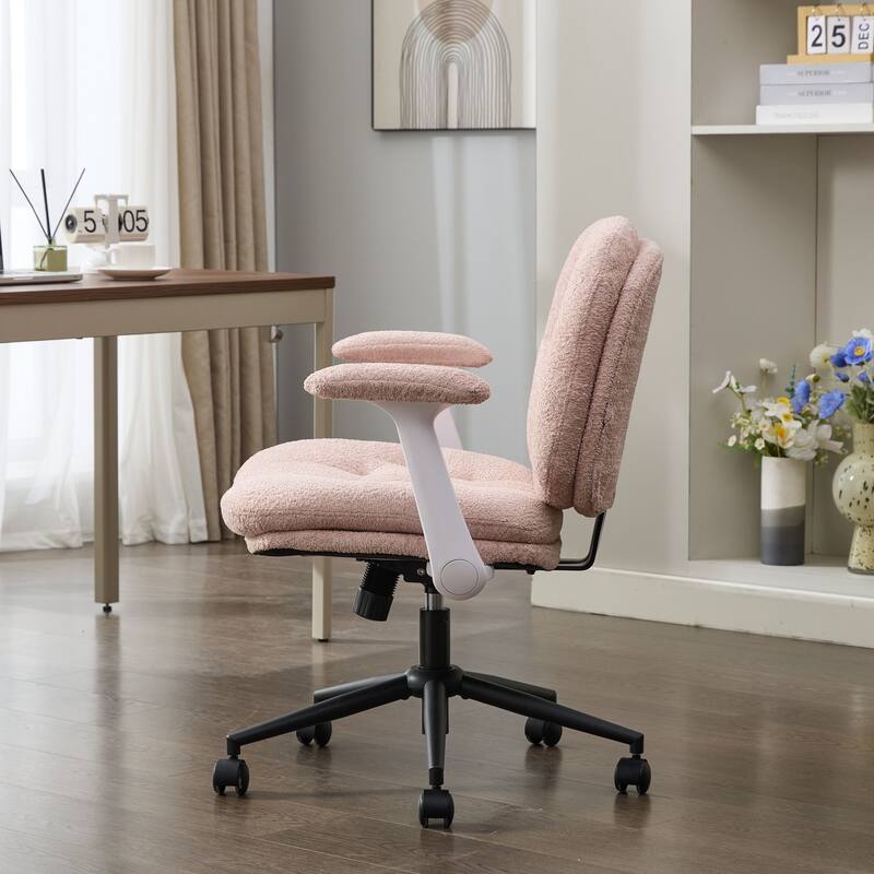 Cross Legged Office Chair with Flip-up Armrests and Wheels, Wide Seat