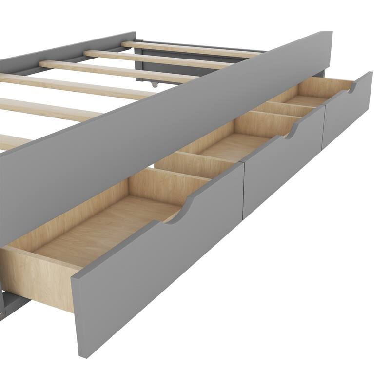Wooden LED Bed with Trundle and Storage Headboard