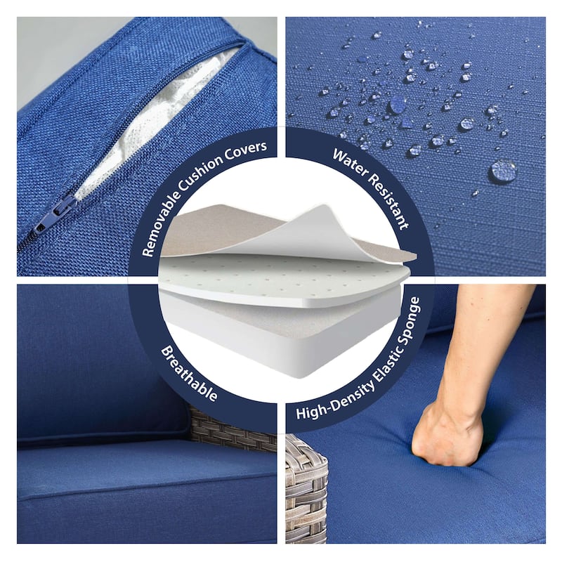 Glissia 6-Piece Gray Wicker Patio Seating Set with Cushions and Ottomans