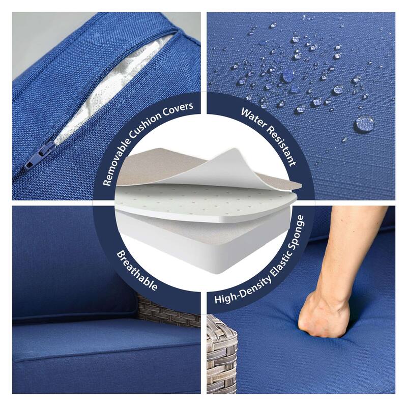 Glissia 7-Piece Gray Wicker Fire Pit Conversation Set with Wicker fire pit