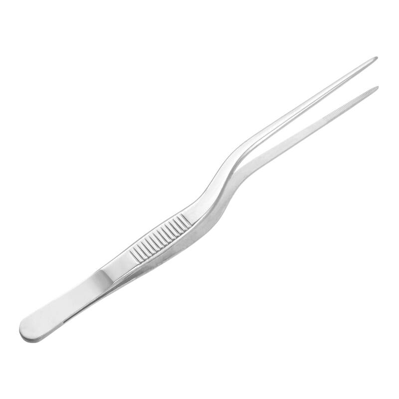 Offset Tweezer Tongs 304 Stainless Steel Kitchen Cooking Precision Tweezer - Silver