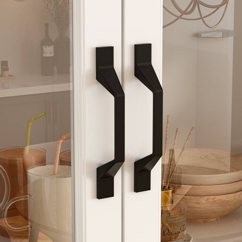 Large White Buffet Elegant Kitchen Cabinet with Glass Doors Dislplay