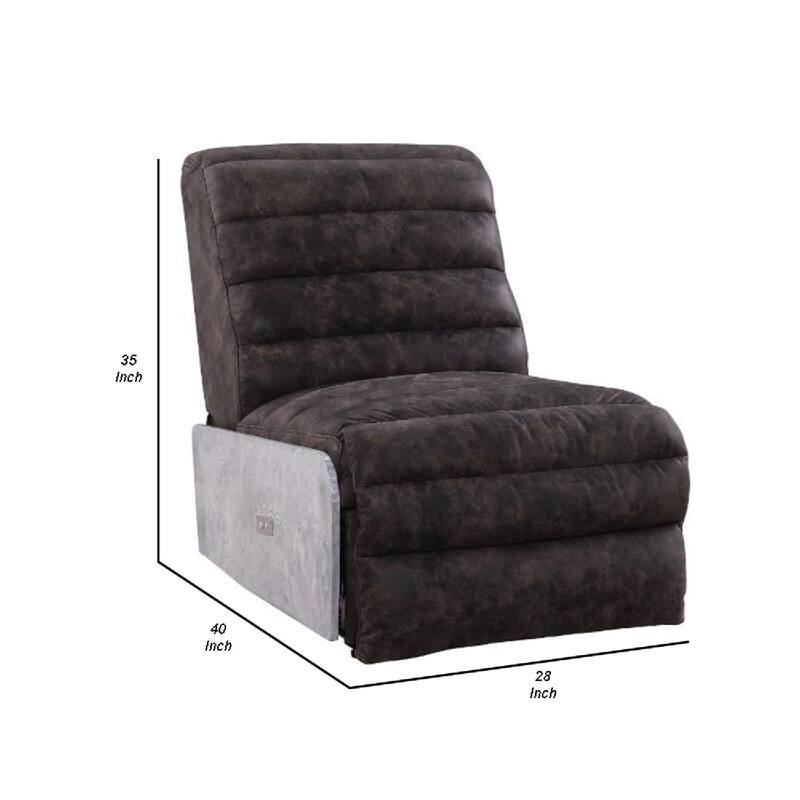 Power Recliner with Leather Upholstery and Vertical Tufting, Gray