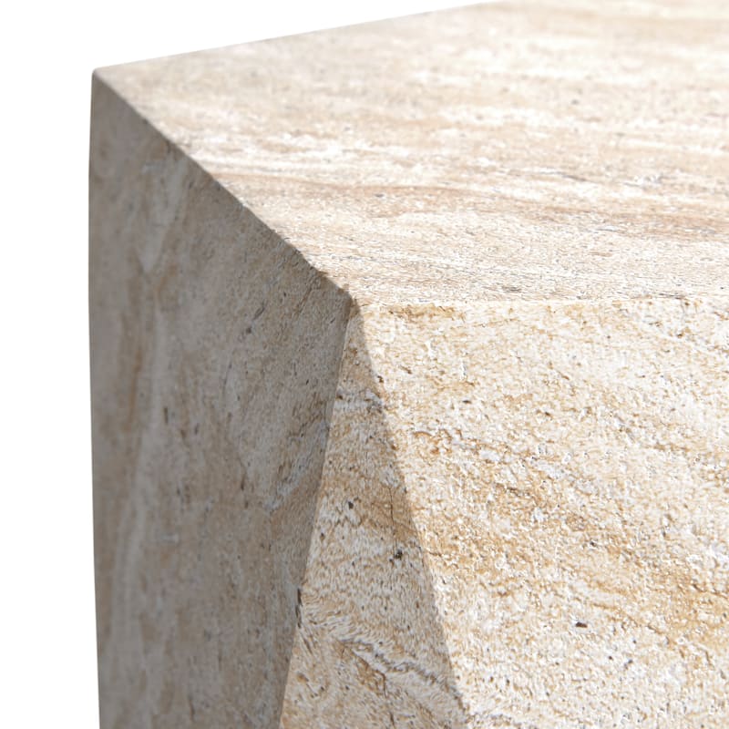 Pentagon Travertine Stone Finish Italian Design MgO Side Accent Table - 16"x16"x18.6"