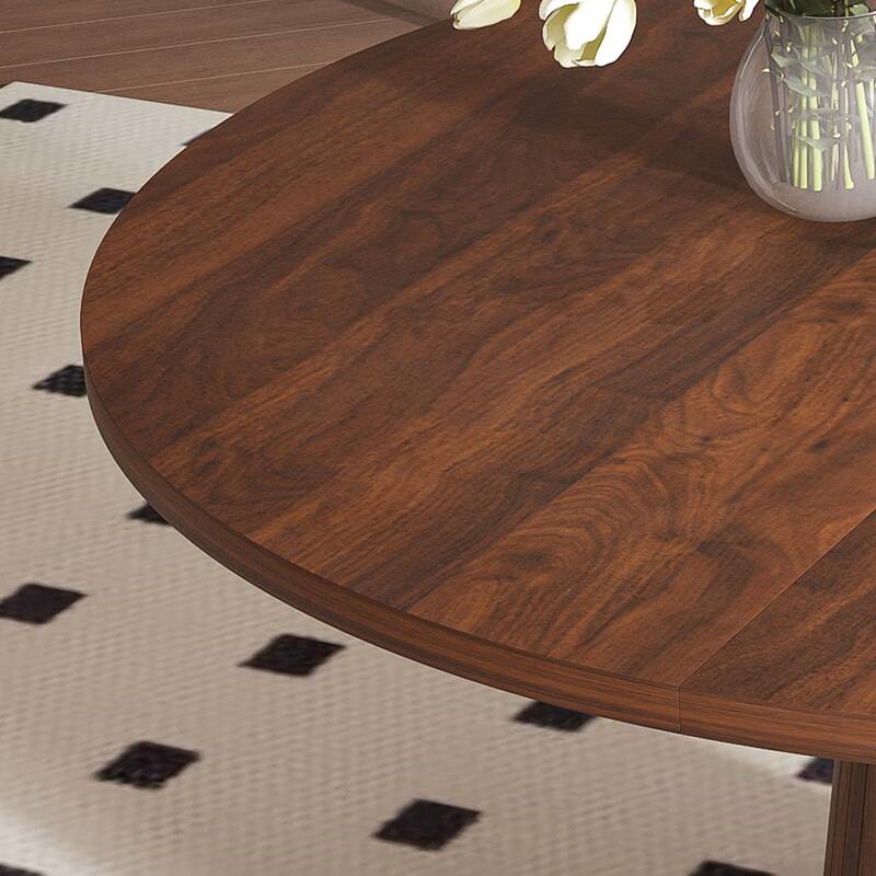 47 Inch Round MDF Dining Table for 4 - Modern Farmhouse Kitchen Table with Wood Strip Base