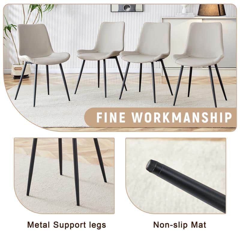 Modern 7-Piece Wood & Black Dining Table Set with Storage and 6 PU Leather Chairs