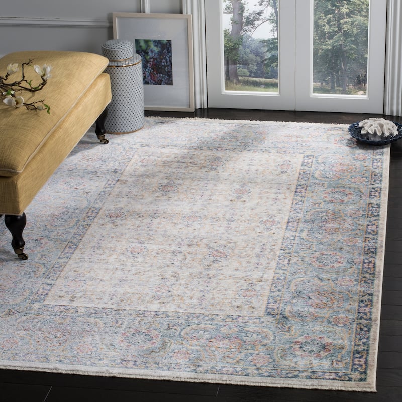 SAFAVIEH Illusion Francesca Vintage Boho Oriental Viscose Rug with - 4' Square - Cream/Light Blue