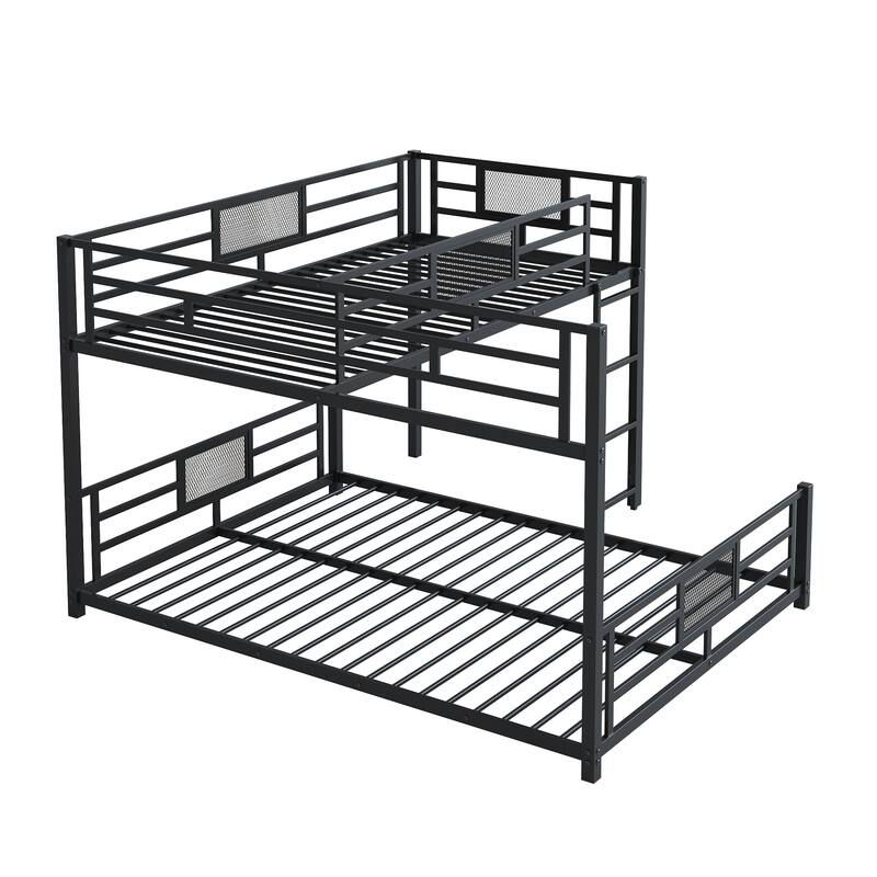 L-Shaped Twin Over Full Metal Bunk Bed with Guardrails, Sturdy Frame, Space-Saving Design, Ideal for Dorms and Small Rooms