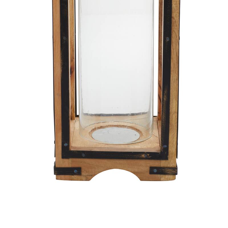 Brown Mango Wood Handmade Decorative Indoor Outdoor Candle Lantern - 8 x 8 x 31