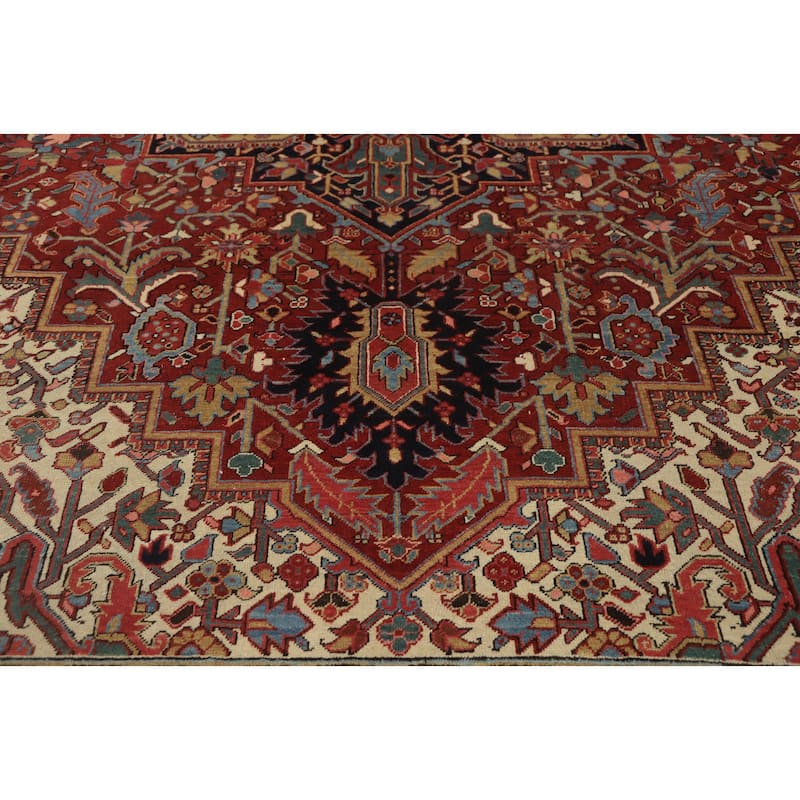 Hand Knotted Oriental 100% Wool Carpet Traditional Medallion Oranges & Rust Heriz (serapi) Area Rug - 11' 9'' X 8' 6''