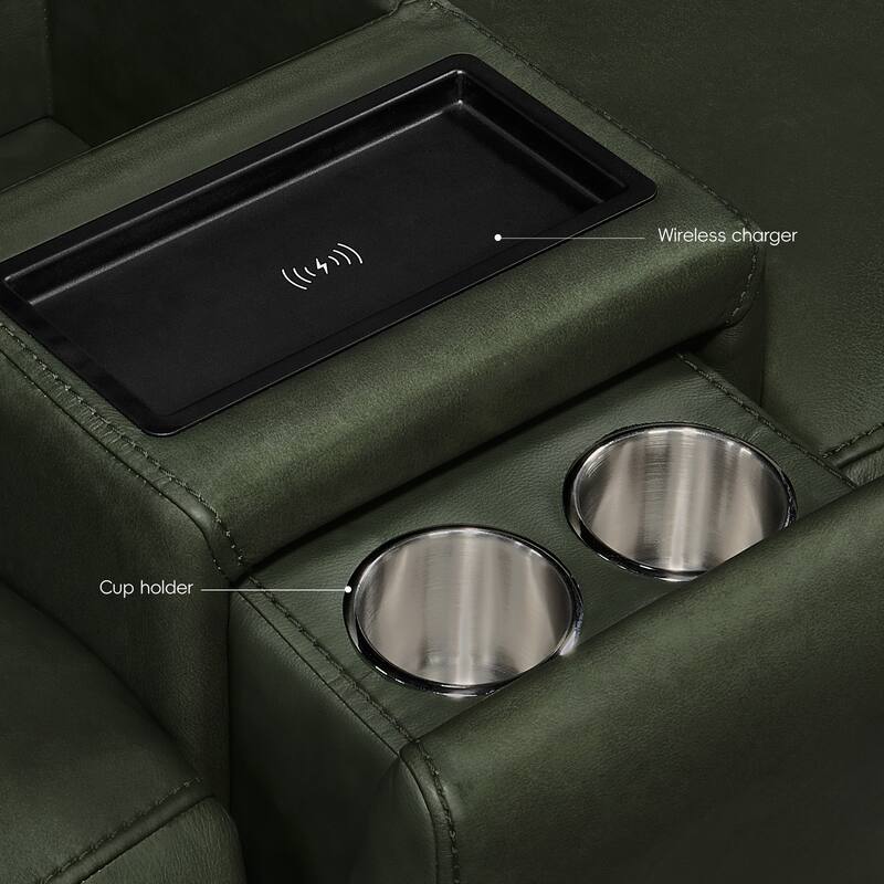 98''W Top Grain Leather Triple-Power Recliner Loveseat Sofa with Power Headrest, Pop-Out Cup Holders