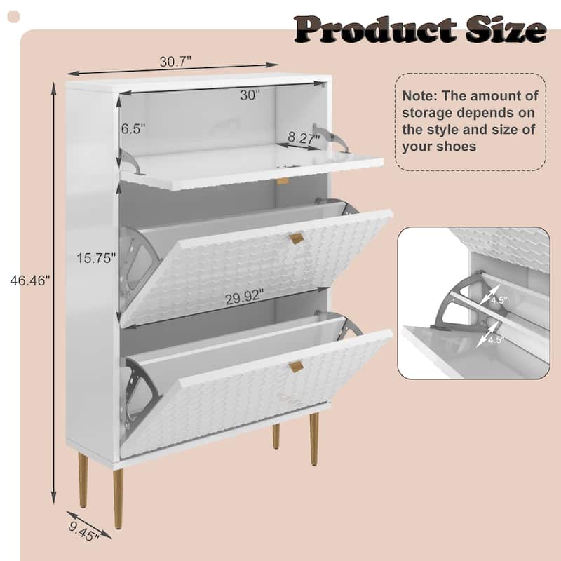 Wood 24 Pairs Shoe Storage Cabinet with 3 Flip Drawers