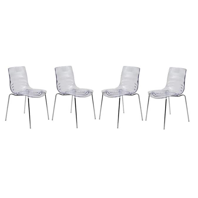 Plastic Dining Side Chair With Chrome Base Set of 4 Astor Series - Clear