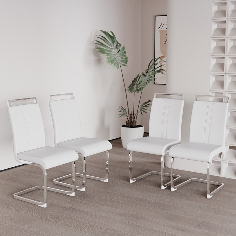 Modern Style Faux Leather High Back Dining Chairs Set of 4 with Metal Legs for Dining Room