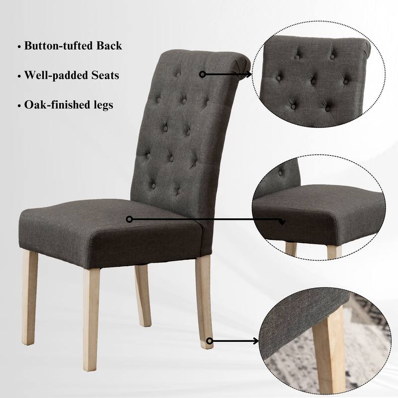 Contemporary 5-Piece Dining Set with Round Table and Button-Tufted Chairs - Solid Wood Construction for Lasting Durability