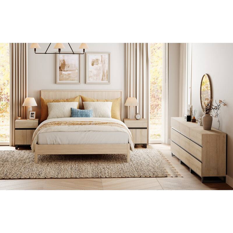 WAMPAT Dresser and Nightstand Set of 3 - 94.5 Inch Dresser+2 Nightstand - Beige