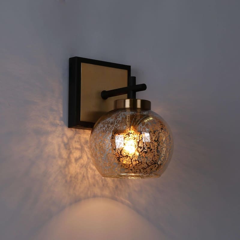 Ziv Modern 1-Light Black Gold Wall Sconce Mercury Glass Vanity Lights for Bathroom - 5.5" L x 7" W x 8" H
