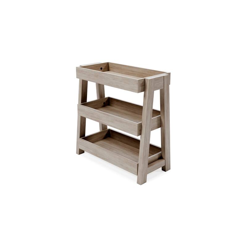 Arid Accent Table, 3 Storage Tray Shelves, 26 Inch, Brown Solid Wood