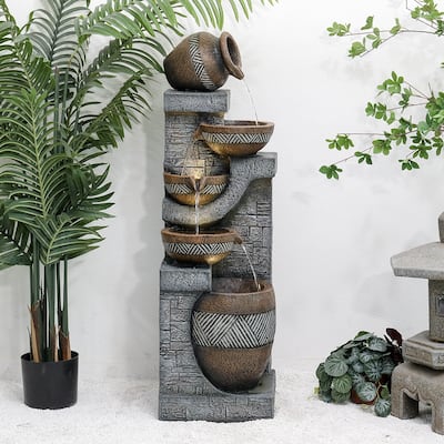 Outdoor Floor Water Fountain 5-Tier Cascading Waterfall for Garden